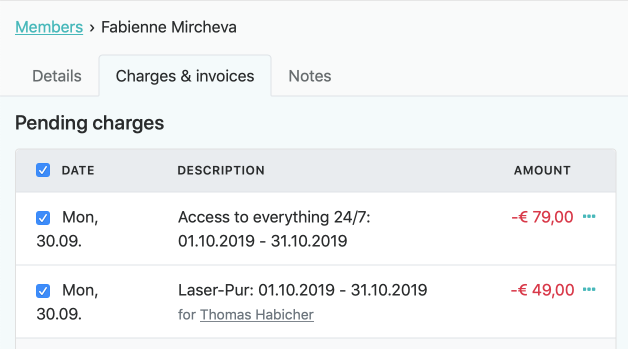 Charges created for other members
