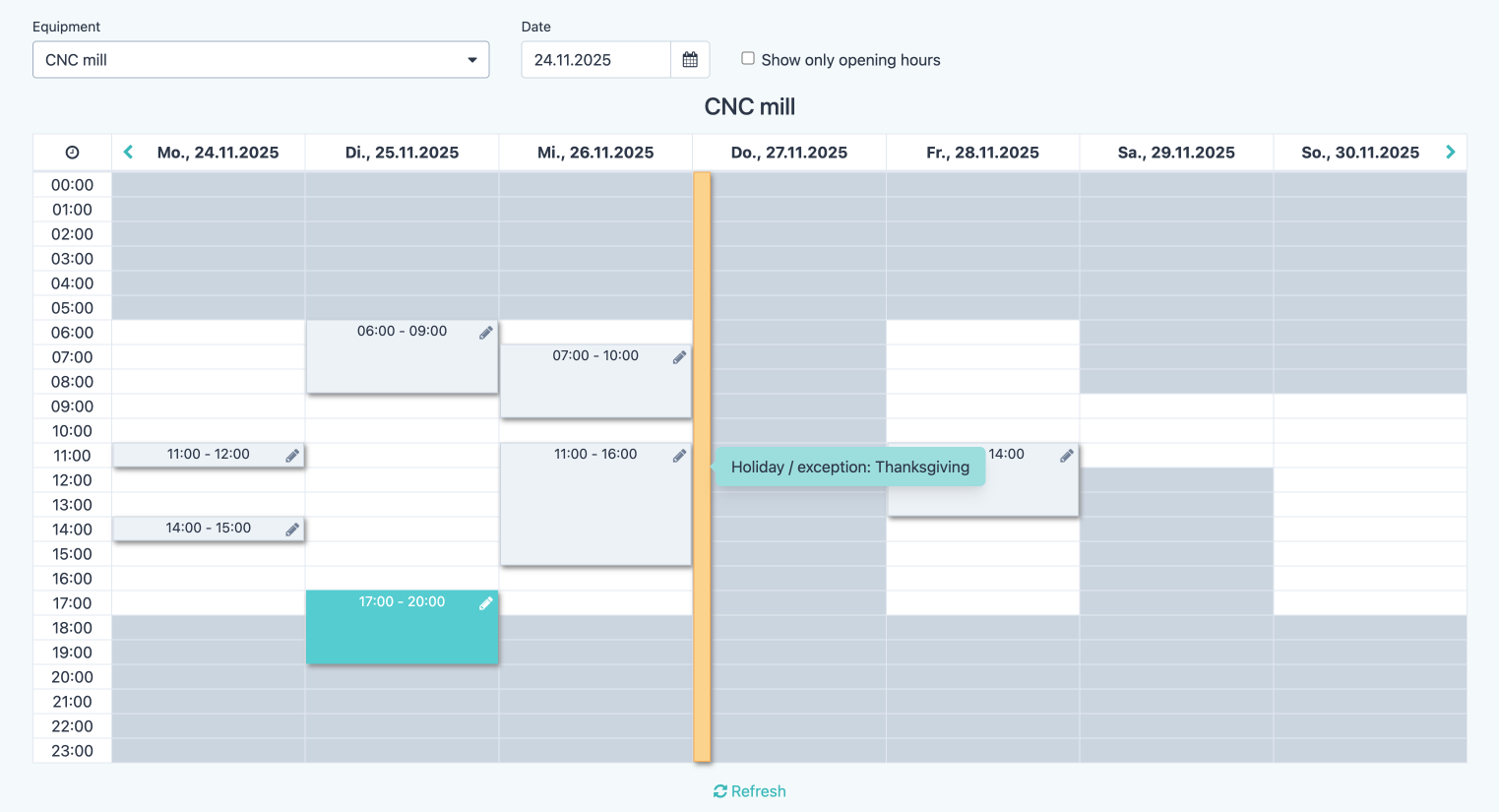 New booking calendar with holidays.
