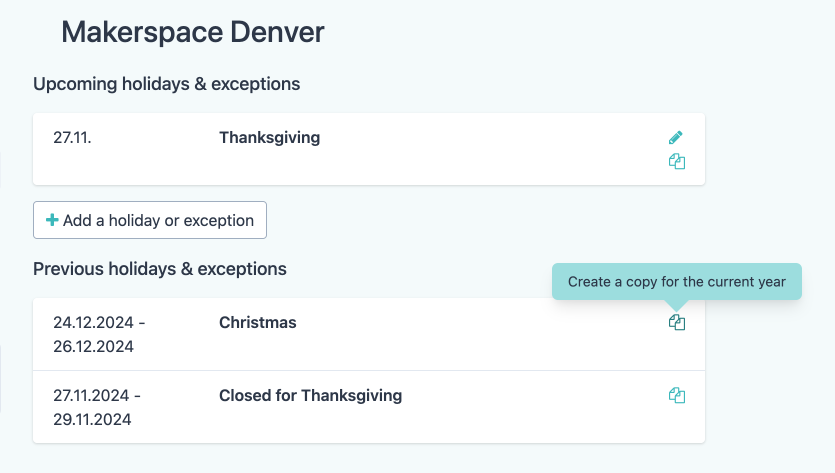 Easily copy holidays.