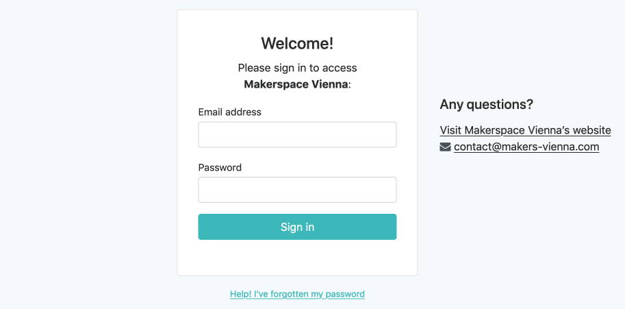 The new member login page with information about your space.